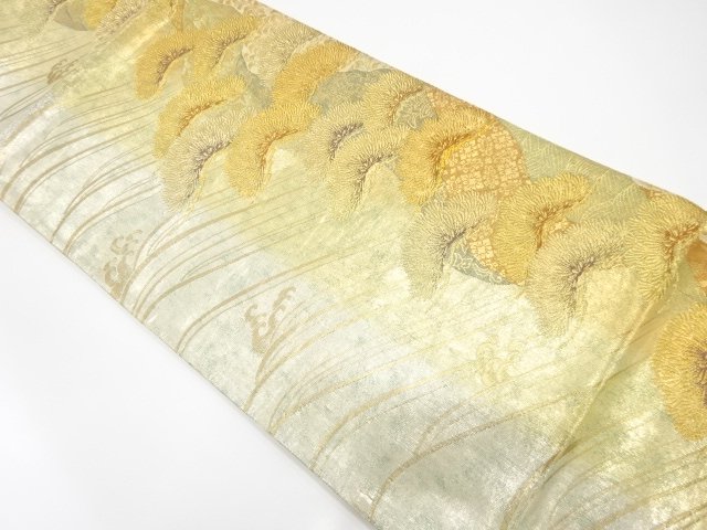 JAPANESE KIMONO / FUKURO OBI / SILK / GOLD / WOVEN ROUGH WAVE & PINE